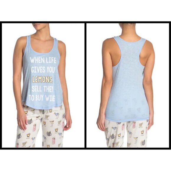 💕PJ SALVAGE💕 Lemons & Wine Graphic PJ Tank Top - Picture 1 of 10